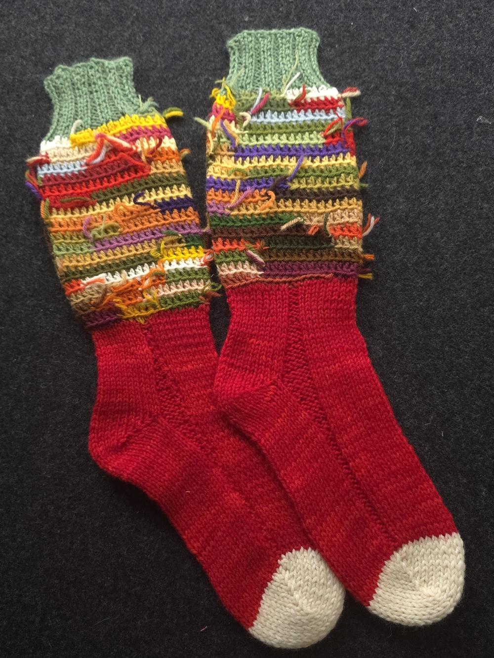 Handmade Red & Multicolor Knit Socks - Unbranded